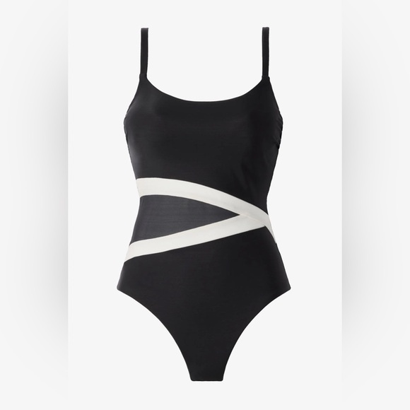 New Miraclesuit Lyra One Piece Swimsuit Spectra Black Contrast Mesh Side Sz 10 - Picture 12 of 12